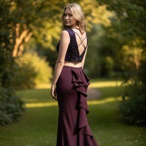 Prom 2026 Imperial Purple sz 6 Beaded Crop top-Lucci Lu Dress w/protective bag